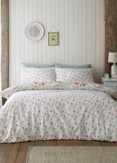 Catherine Lansfield Ella Poppy Reversible Duvet Cover Set Cream