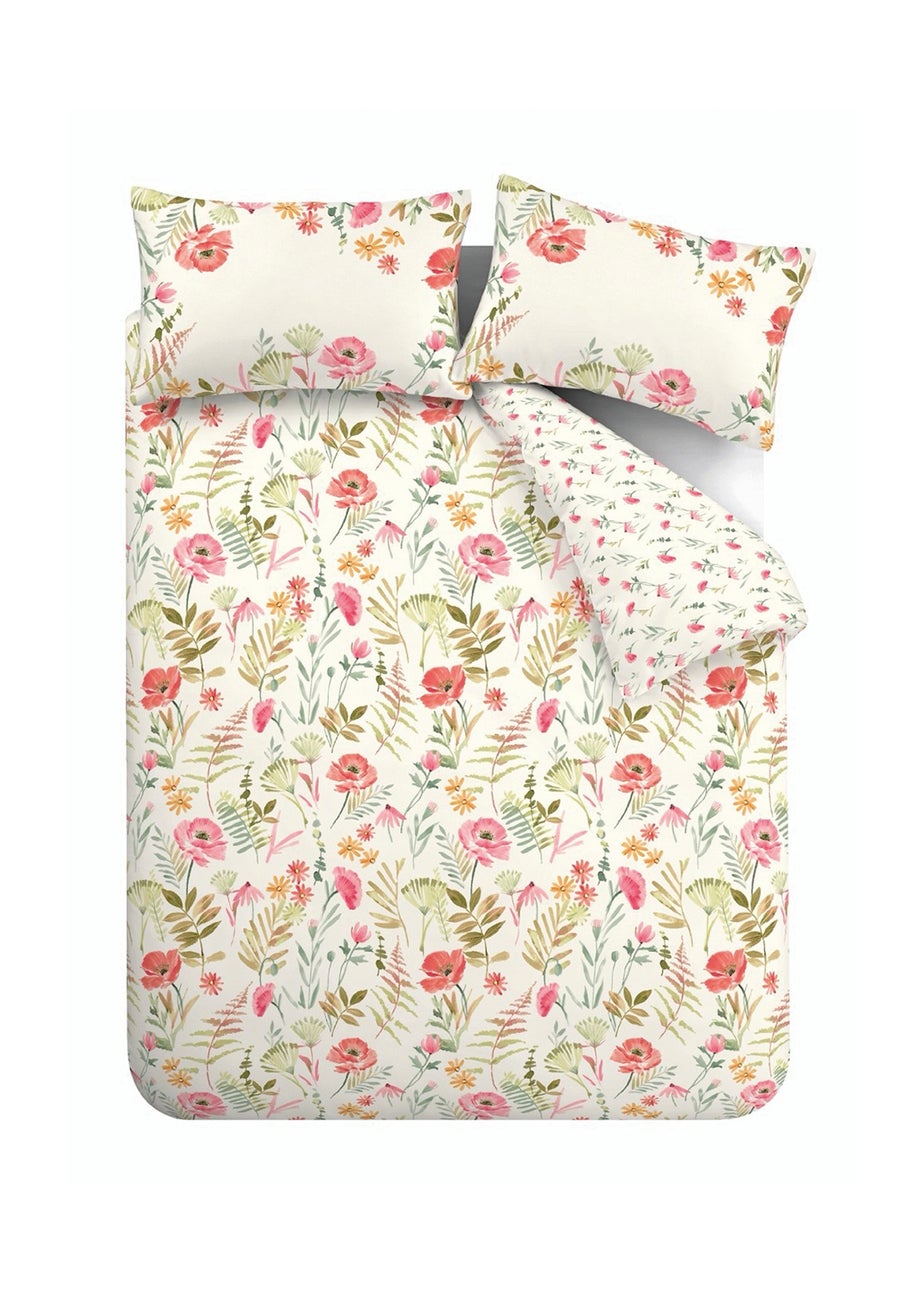 Catherine Lansfield Ella Poppy Reversible Duvet Cover Set Cream