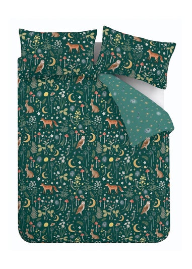 Catherine Lansfield Enchanted Twilight Animals Reversible Duvet Cover Set Forest Green