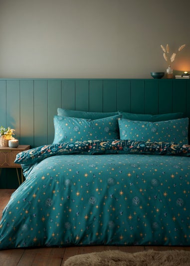 Catherine Lansfield Enchanted Twilight Animals Reversible Duvet Cover Set Forest Green