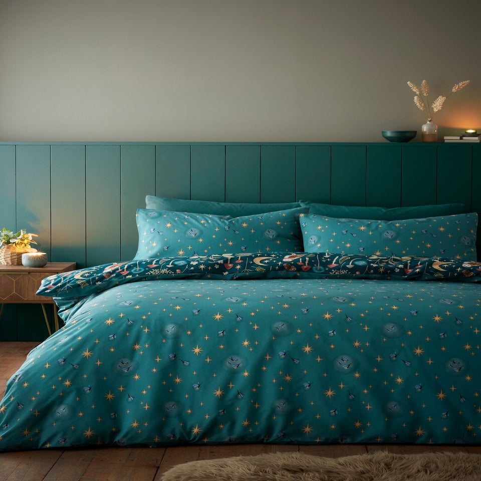 Catherine Lansfield Enchanted Twilight Animals Reversible Duvet Cover Set Forest Green