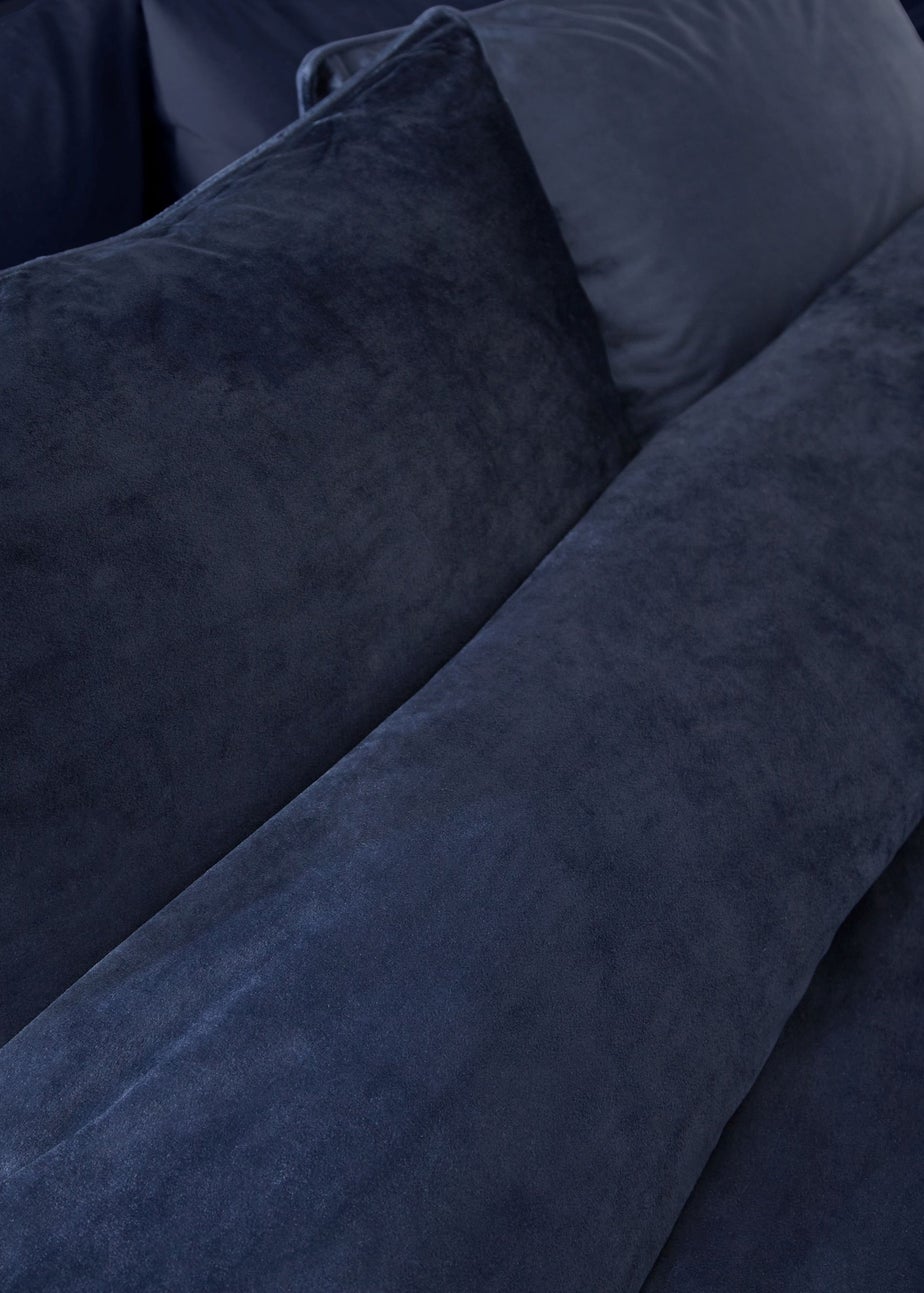 Catherine Lansfield Kingsley Soft Matt Velvet King Duvet Cover Set Navy Blue