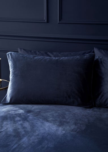 Catherine Lansfield Kingsley Soft Matt Velvet King Duvet Cover Set Navy Blue