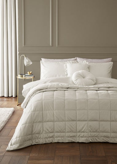 Catherine Lansfield Kingsley Soft Matt Velvet Double Duvet Cover Set Cream
