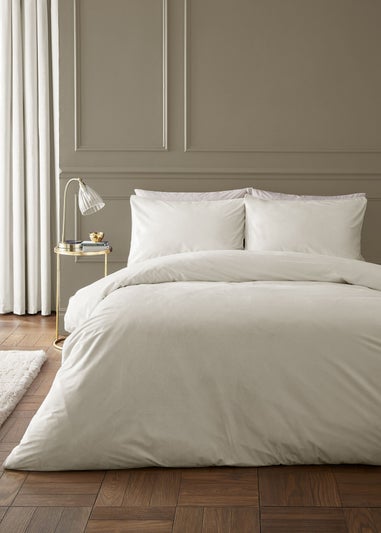Catherine Lansfield Kingsley Soft Matt Velvet Double Duvet Cover Set Cream