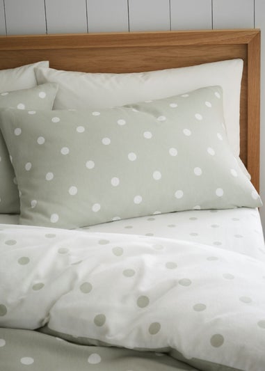 Catherine Lansfield Brushed Polka Dot Cotton Reversible Single Duvet Cover Set Green