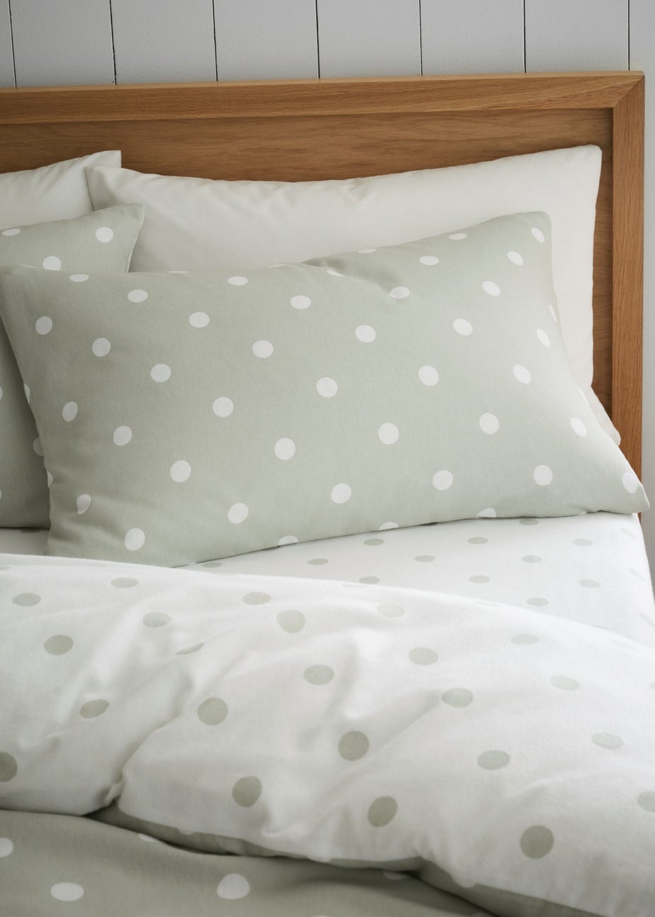 Catherine Lansfield Brushed Polka Dot Cotton Reversible Single Duvet Cover Set Green