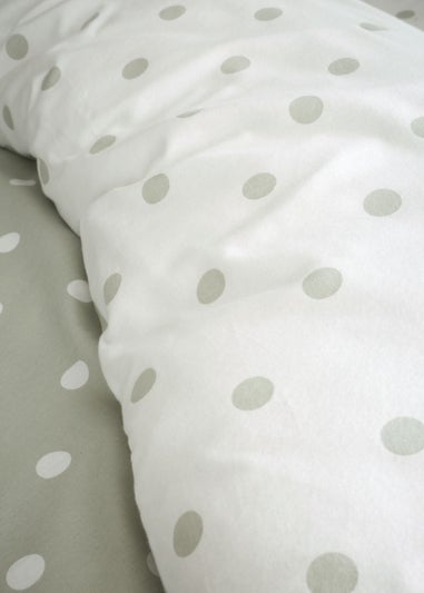 Catherine Lansfield Brushed Polka Dot Cotton Reversible Single Duvet Cover Set Green
