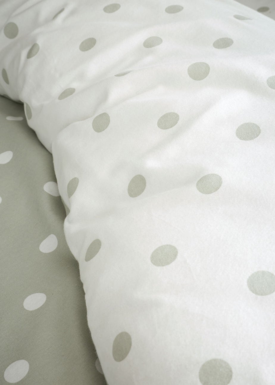 Catherine Lansfield Brushed Polka Dot Cotton Reversible Single Duvet Cover Set Green