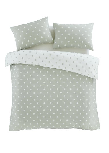 Catherine Lansfield Brushed Polka Dot Cotton Reversible Single Duvet Cover Set Green