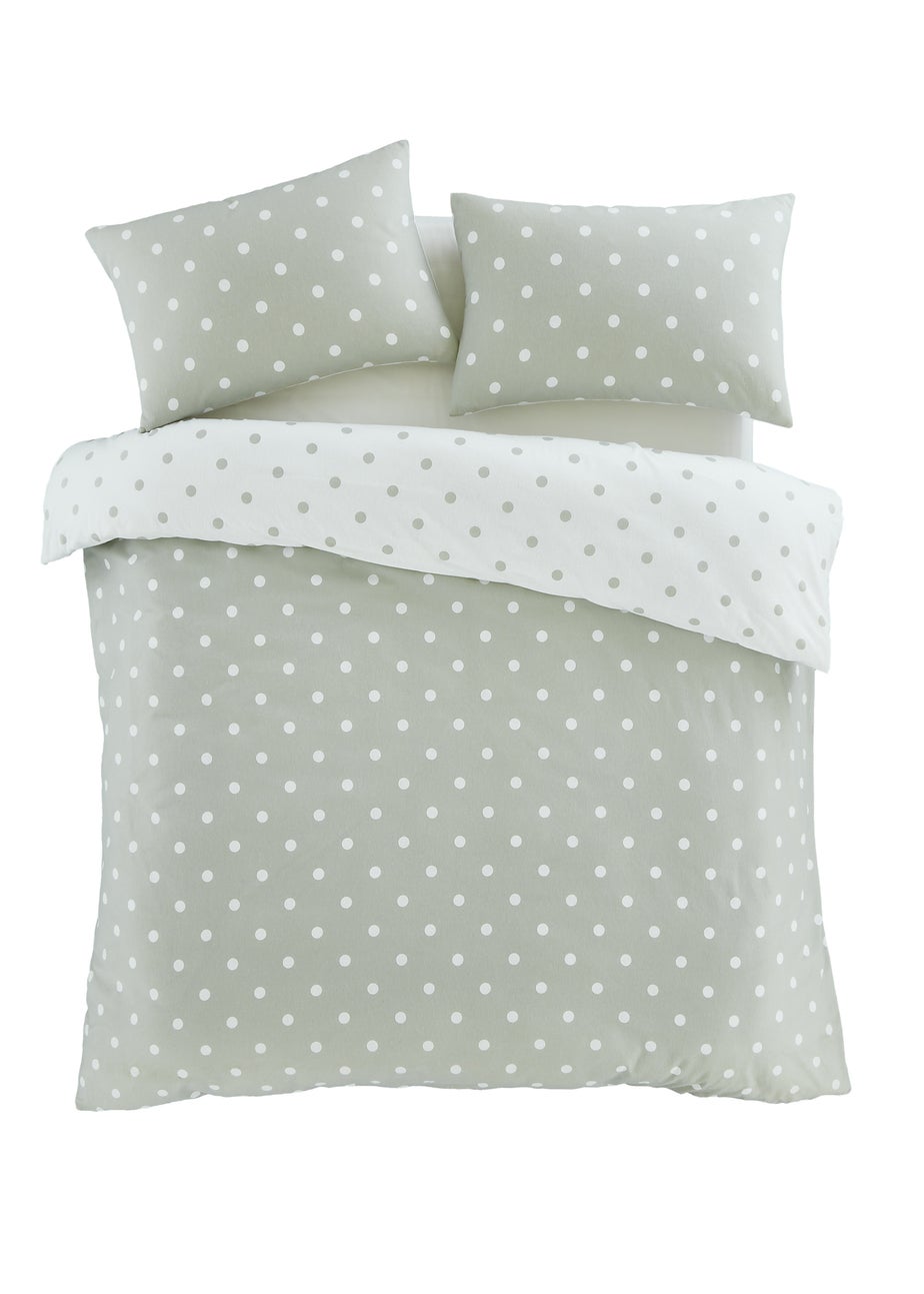 Catherine Lansfield Brushed Polka Dot Cotton Reversible Single Duvet Cover Set Green