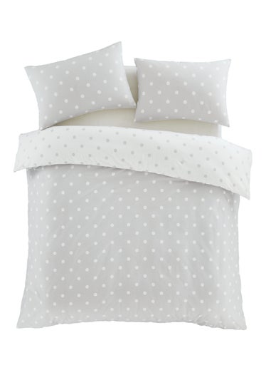 Catherine Lansfield Brushed Polka Dot Cotton Reversible Single Duvet Cover Set Grey