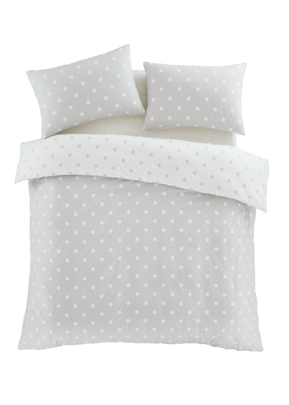 Catherine Lansfield Brushed Polka Dot Cotton Reversible Single Duvet Cover Set Grey