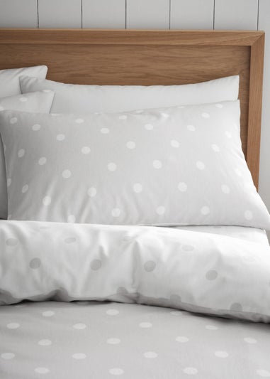 Catherine Lansfield Brushed Polka Dot Cotton Reversible Single Duvet Cover Set Grey