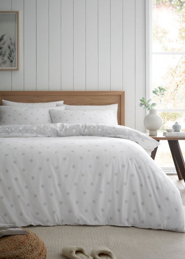 Catherine Lansfield Brushed Polka Dot Cotton Reversible Single Duvet Cover Set Grey