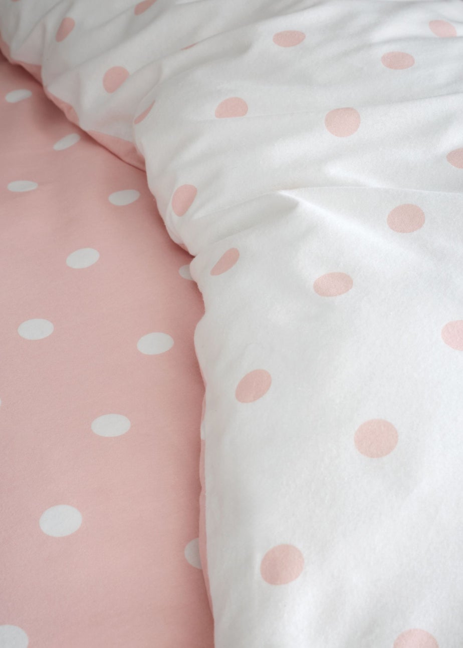 Catherine Lansfield Brushed Polka Dot Cotton Reversible Single Duvet Cover Set Pink