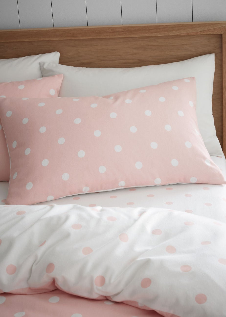 Catherine Lansfield Brushed Polka Dot Cotton Reversible Single Duvet Cover Set Pink