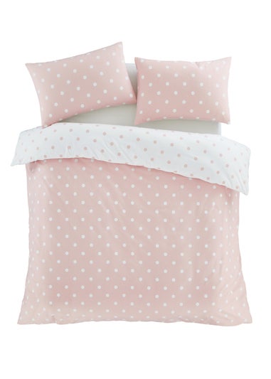 Catherine Lansfield Brushed Polka Dot Cotton Reversible Single Duvet Cover Set Pink