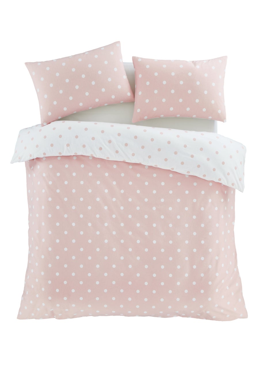 Catherine Lansfield Brushed Polka Dot Cotton Reversible Single Duvet Cover Set Pink