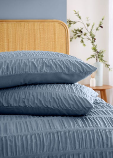 Catherine Lansfield Seersucker Duvet Cover Set Blue