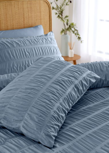 Catherine Lansfield Seersucker Duvet Cover Set Blue
