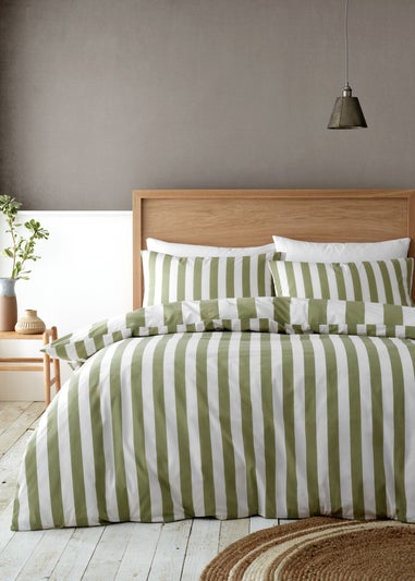 Catherine Lansfield Cove Stripe Reversible Duvet Cover Set Green