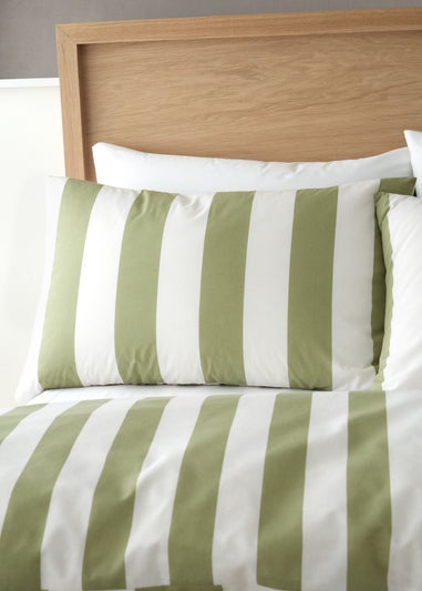Catherine Lansfield Cove Stripe Reversible Duvet Cover Set Green
