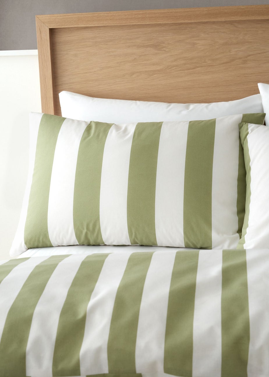 Catherine Lansfield Cove Stripe Reversible Duvet Cover Set Green