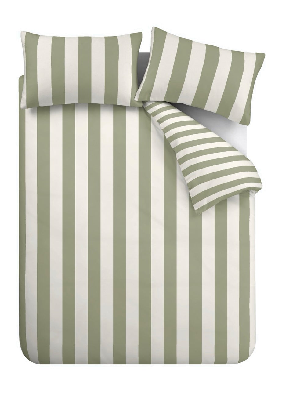 Catherine Lansfield Cove Stripe Reversible Duvet Cover Set Green