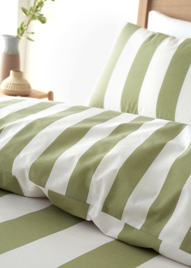 Catherine Lansfield Cove Stripe Reversible Duvet Cover Set Green