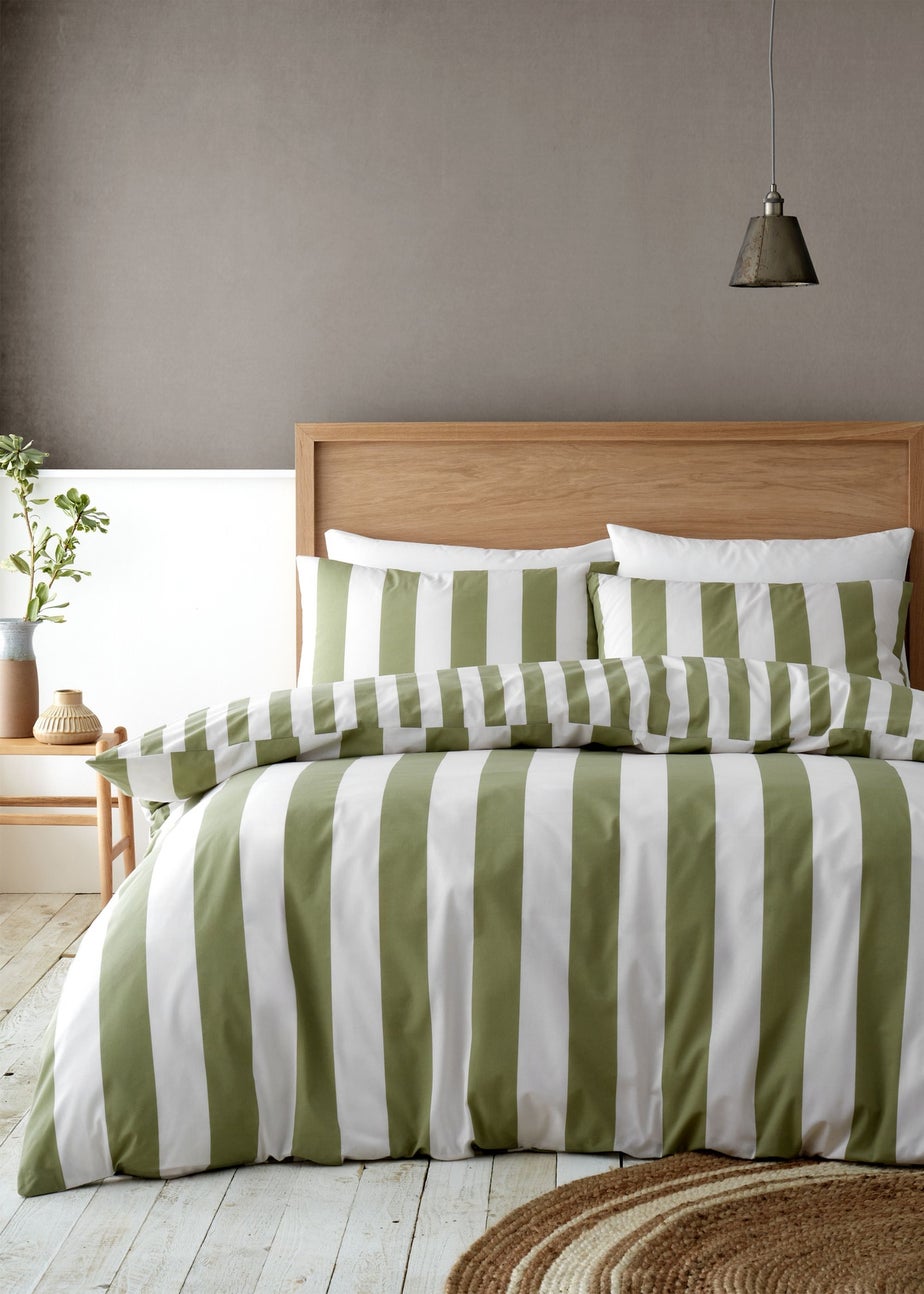 Catherine Lansfield Cove Stripe Reversible Duvet Cover Set Green