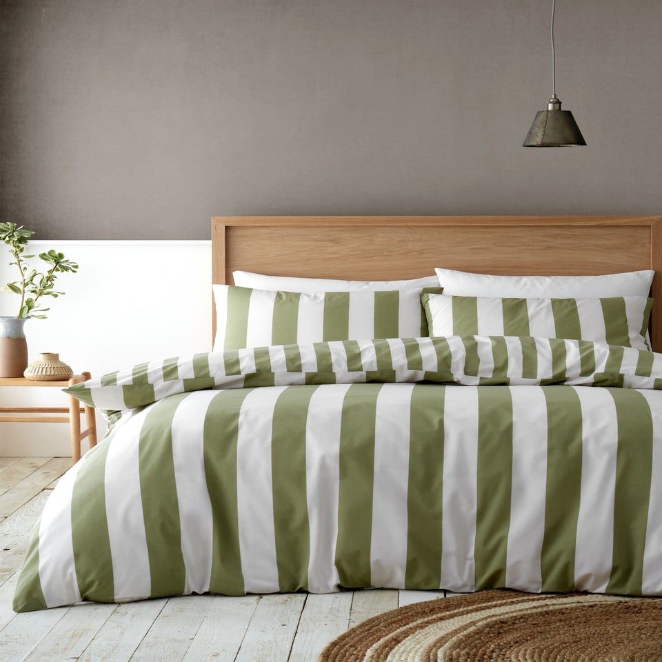 Catherine Lansfield Cove Stripe Reversible Duvet Cover Set Green