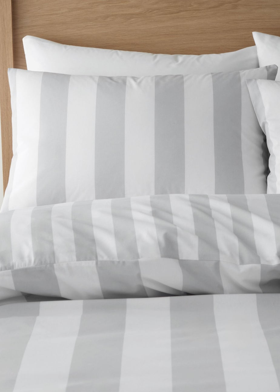 Catherine Lansfield Cove Stripe Reversible Duvet Cover Set Silver Grey