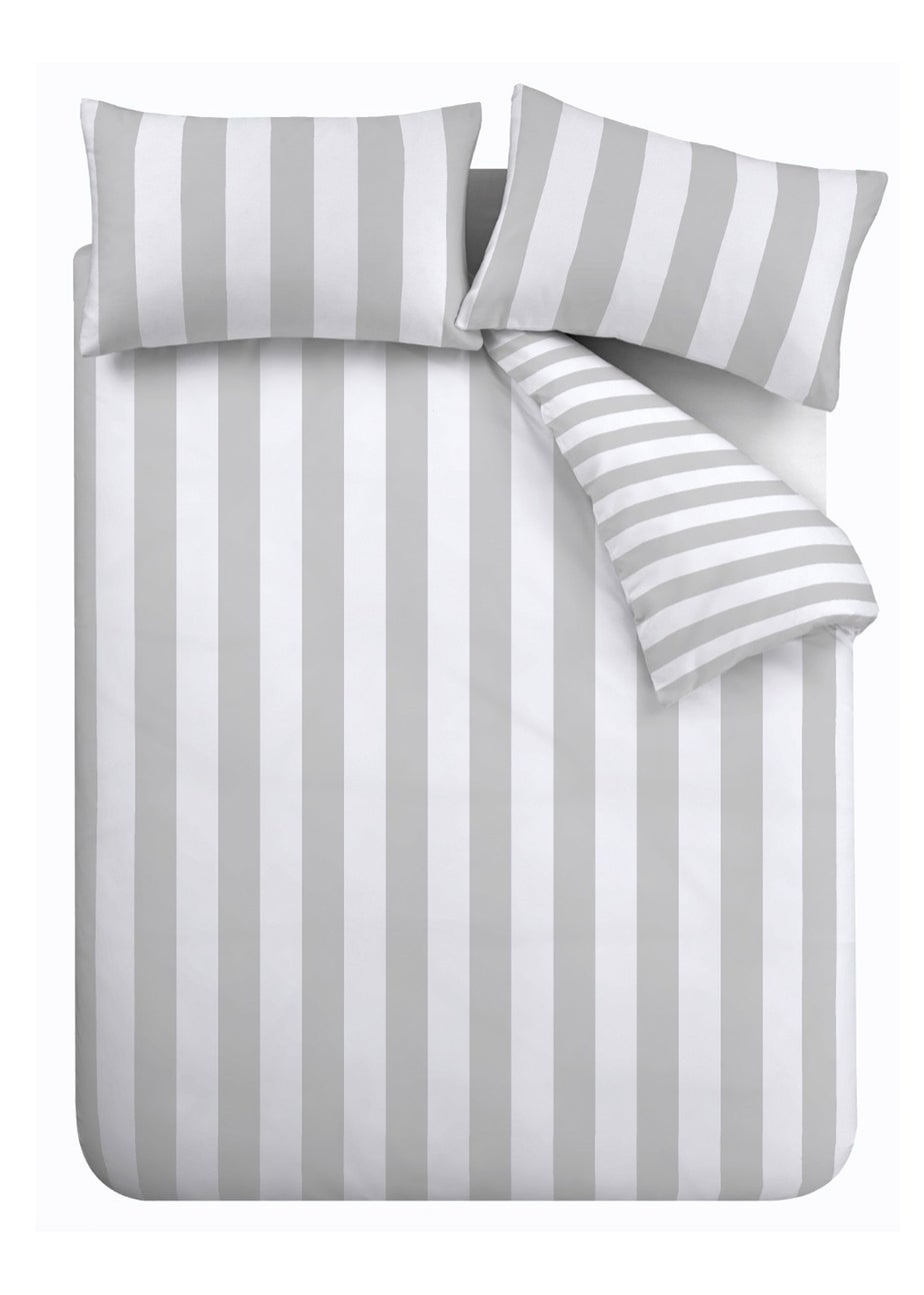 Catherine Lansfield Cove Stripe Reversible Duvet Cover Set Silver Grey
