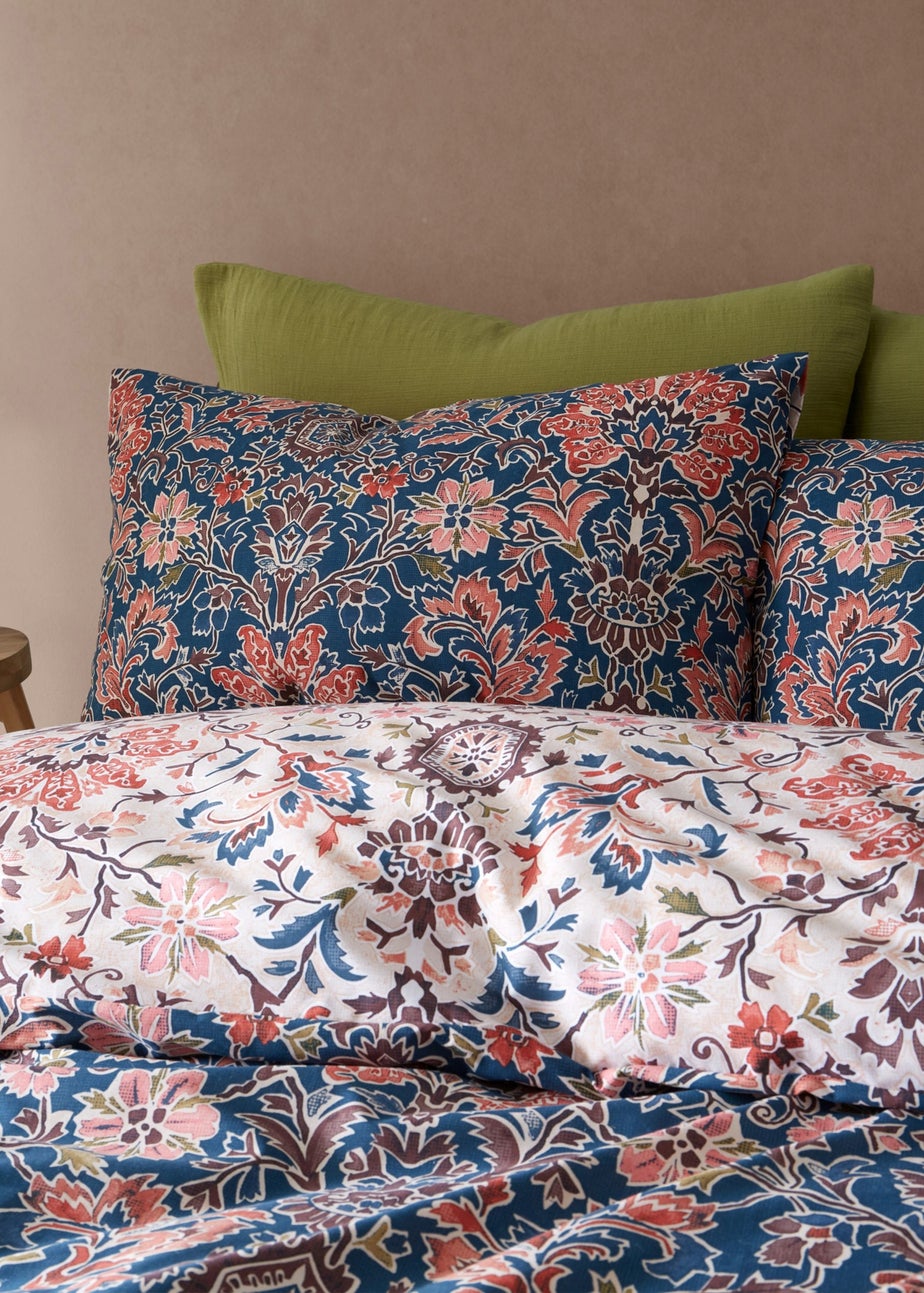 Pineapple Elephant Keera Floral Reversible Duvet Cover Set Navy Blue