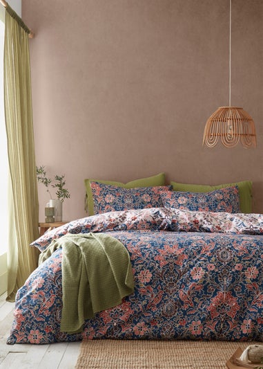 Pineapple Elephant Keera Floral Reversible Duvet Cover Set Navy Blue