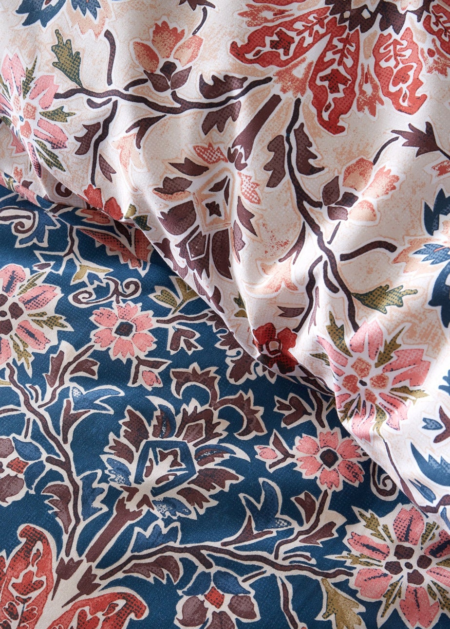 Pineapple Elephant Keera Floral Reversible Duvet Cover Set Navy Blue