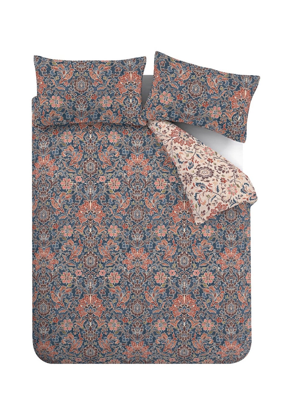 Pineapple Elephant Keera Floral Reversible Duvet Cover Set Navy Blue