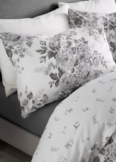 Catherine Lansfield Elinda Floral Reversible Double Duvet Cover Set Grey