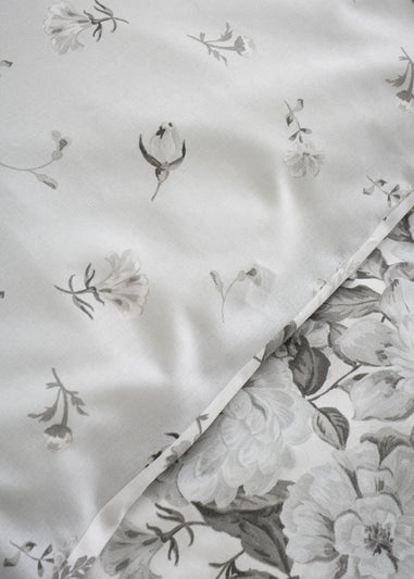 Catherine Lansfield Elinda Floral Reversible Double Duvet Cover Set Grey