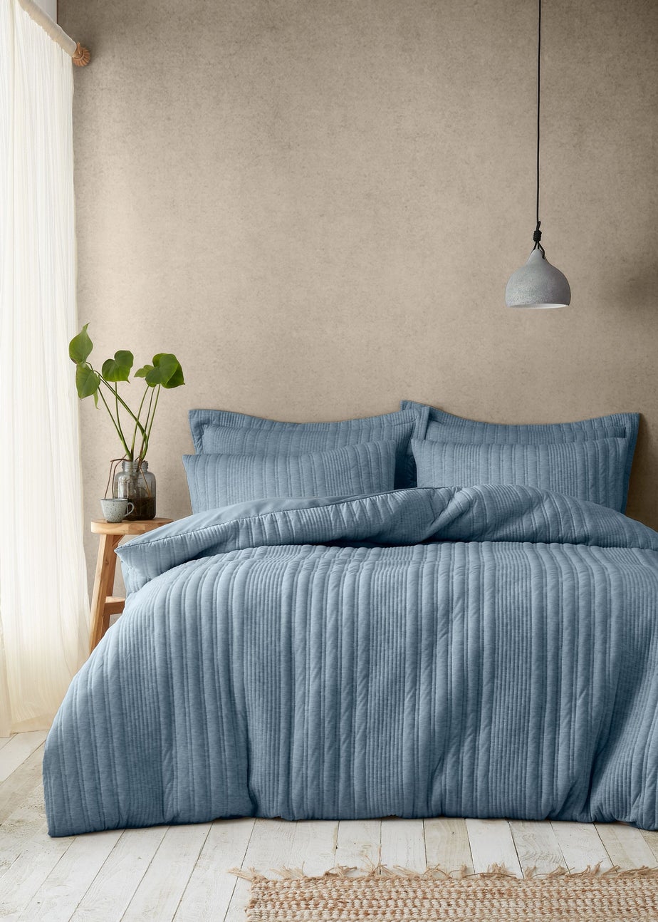 Pineapple Elephant Tamba Jersey Stripe Quilted Duvet Cover Set Chambray Blue