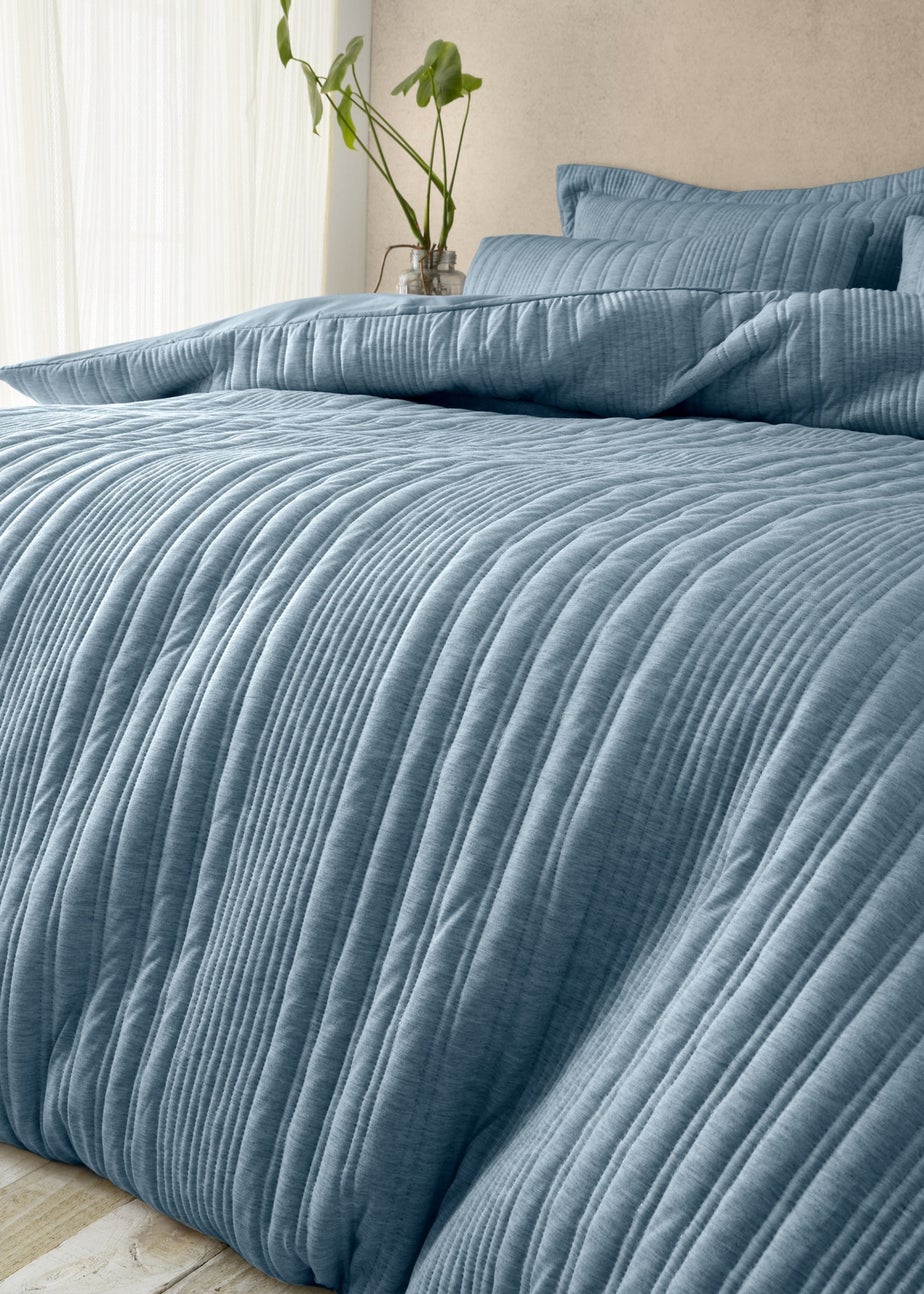 Pineapple Elephant Tamba Jersey Stripe Quilted Duvet Cover Set Chambray Blue