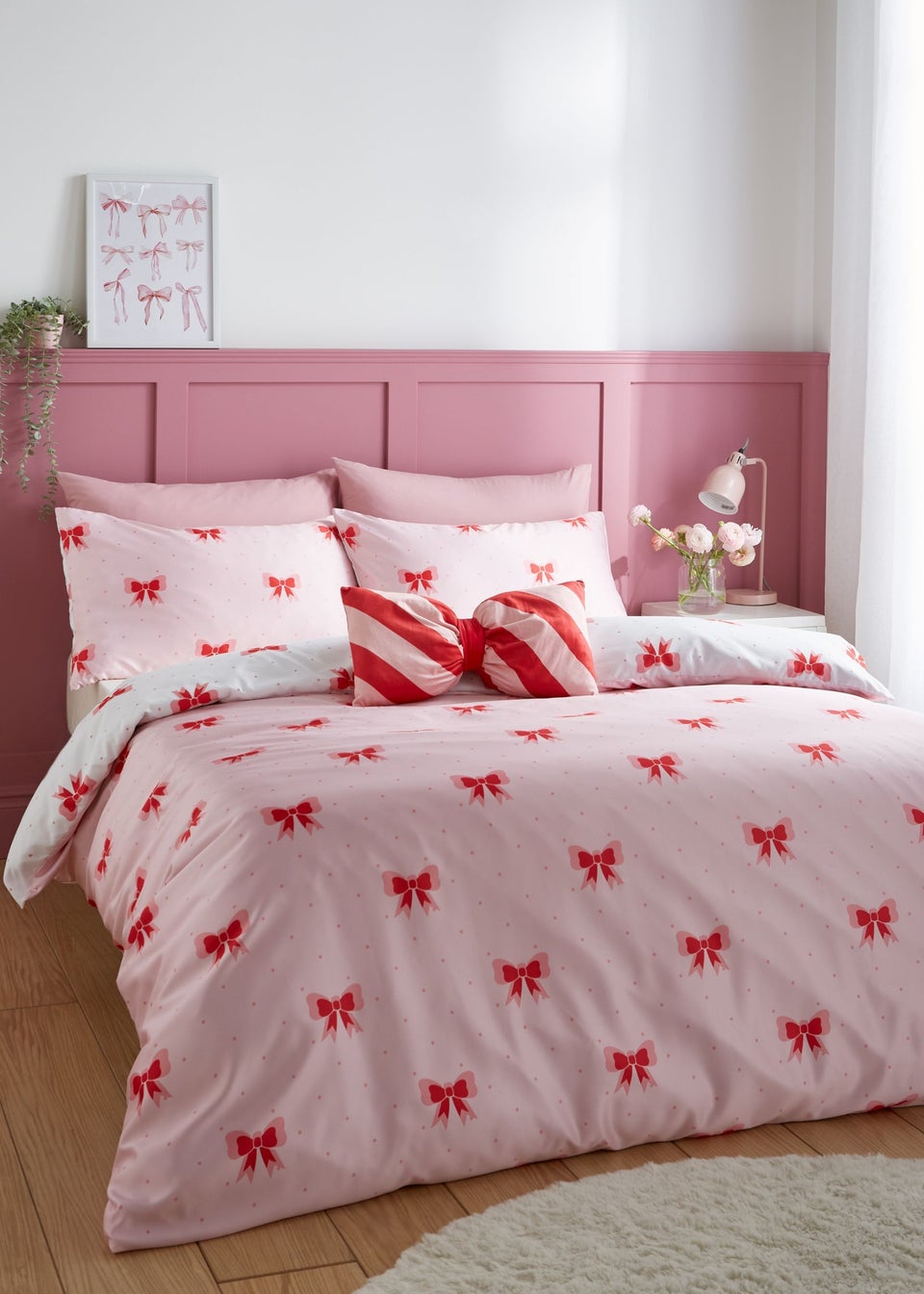 Sassy B Dotty Bows So Soft Reversible Duvet Cover Set Pink
