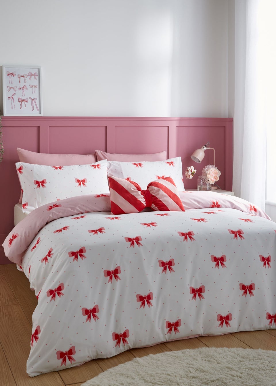 Sassy B Dotty Bows So Soft Reversible Duvet Cover Set Pink