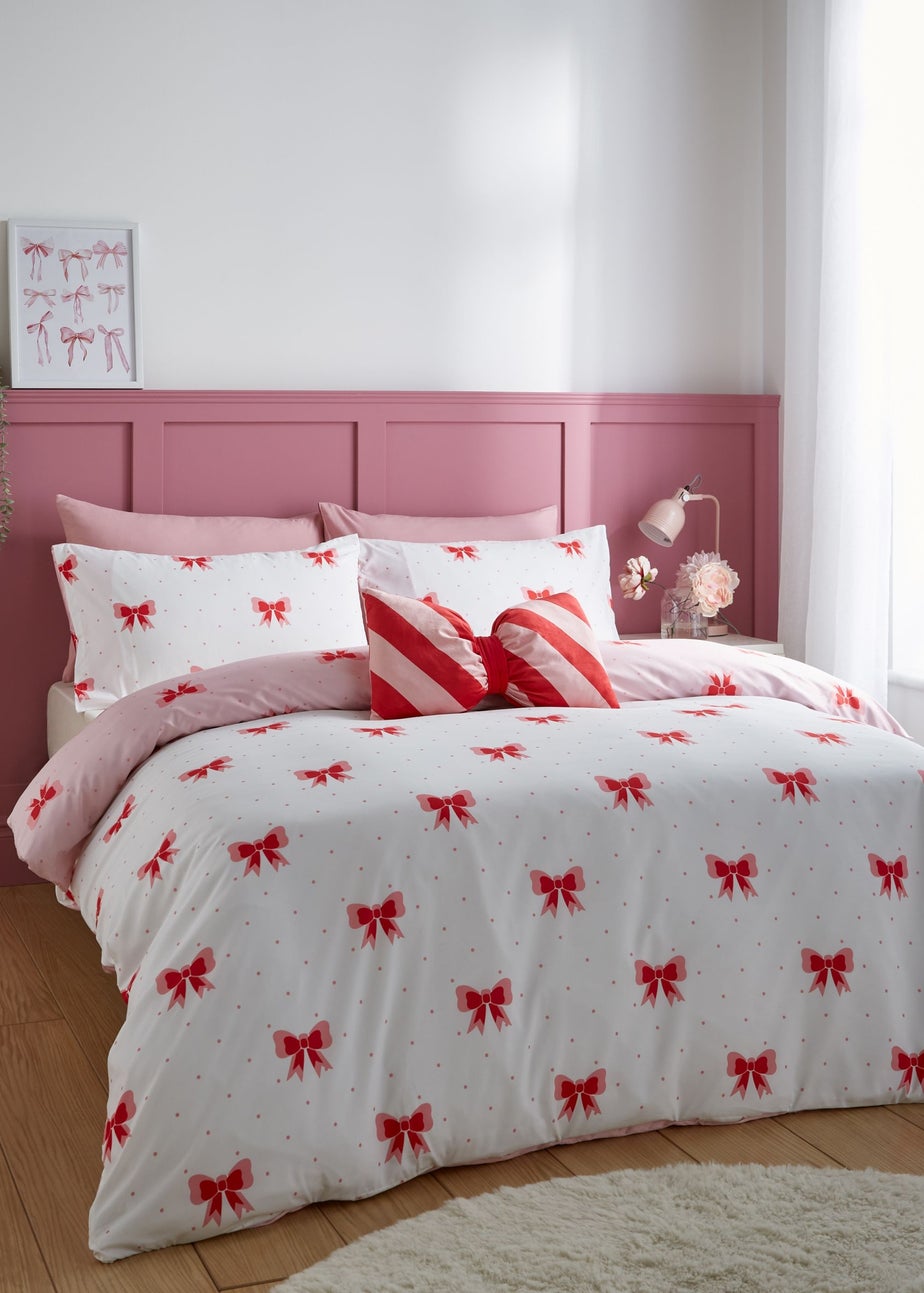 Sassy B Dotty Bows So Soft Reversible Duvet Cover Set Pink