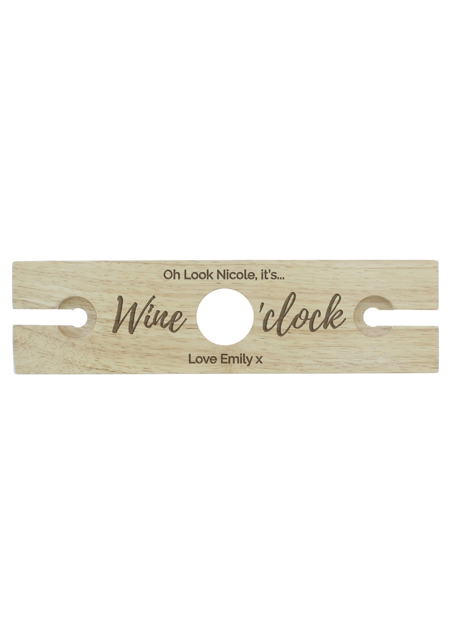 Personalised Memento Company Wood Wine O'clock Wine Glass & Bottle Holder