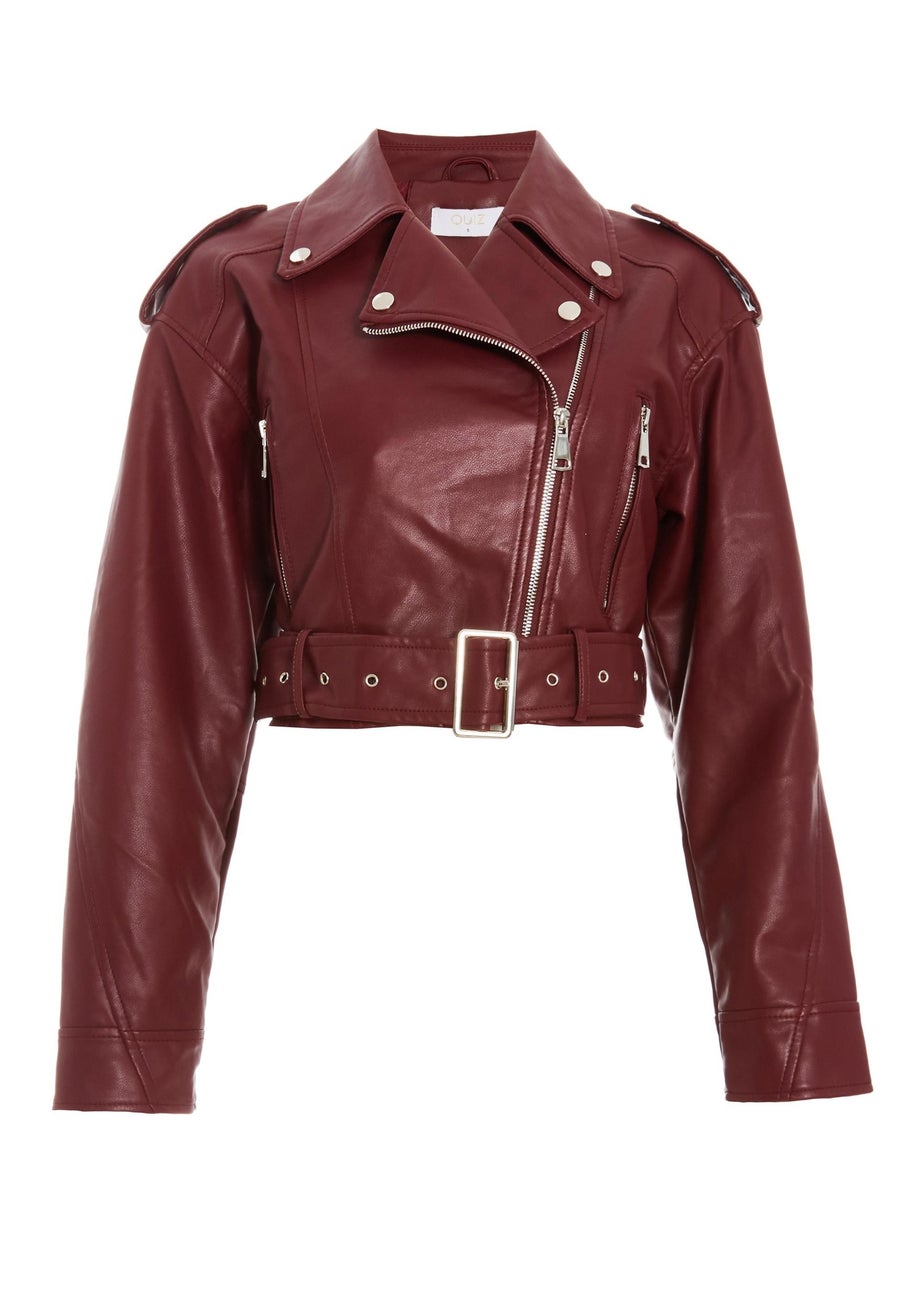 Quiz Burgundy Faux Leather Oversized Biker Jacket