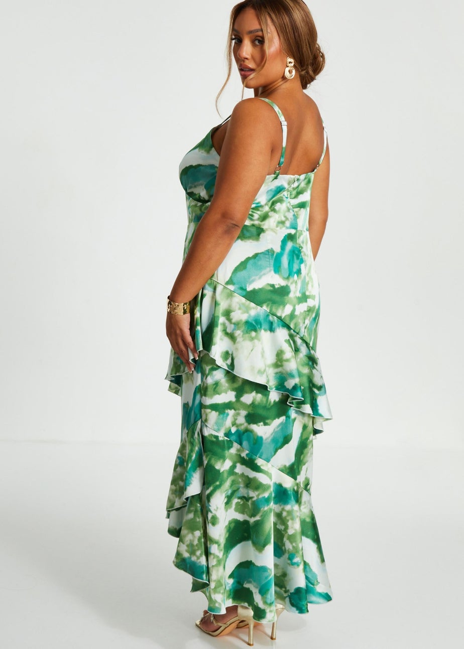 Quiz Green Curve Marble Print Midaxi Dress