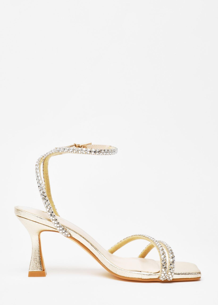 Quiz Gold Diamante Asymmetric Heeled Sandals