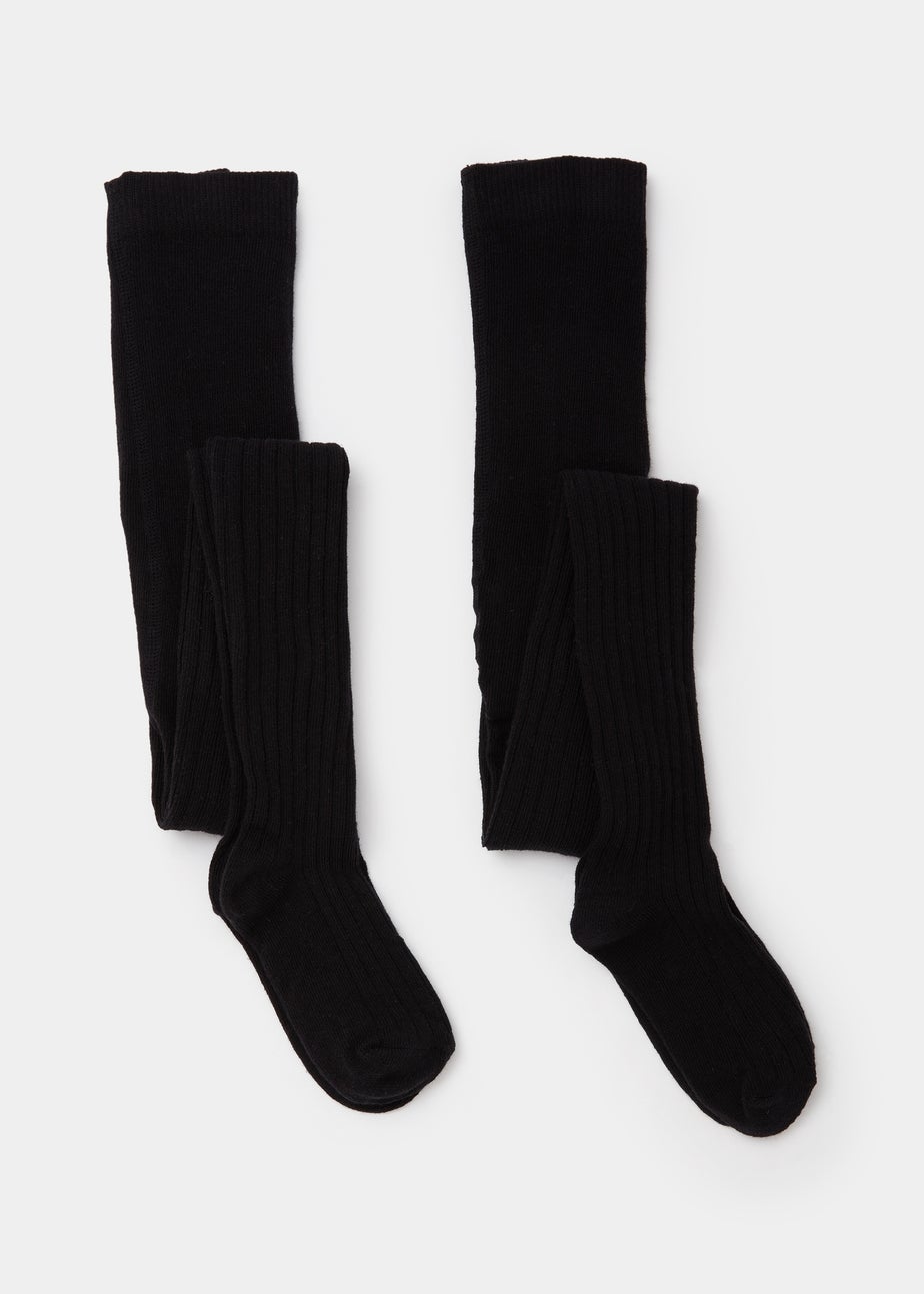 2 Pack Black Ribbed Tights (4-13yrs)
